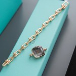 Tiffany Rose Gold Chain Watch with Diamond-Set Black Dial