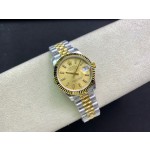 Datejust series, gold dial, 31mm, gold and silver two-tone strap.