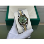 Datejust series, green dial, 31mm, gold and silver two-tone strap.
