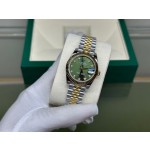 Datejust series, green dial, 31mm, gold and silver two-tone strap.
