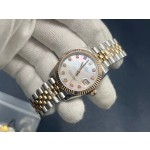 Datejust series, white mother-of-pearl dial, 31mm, gold and silver two-tone strap