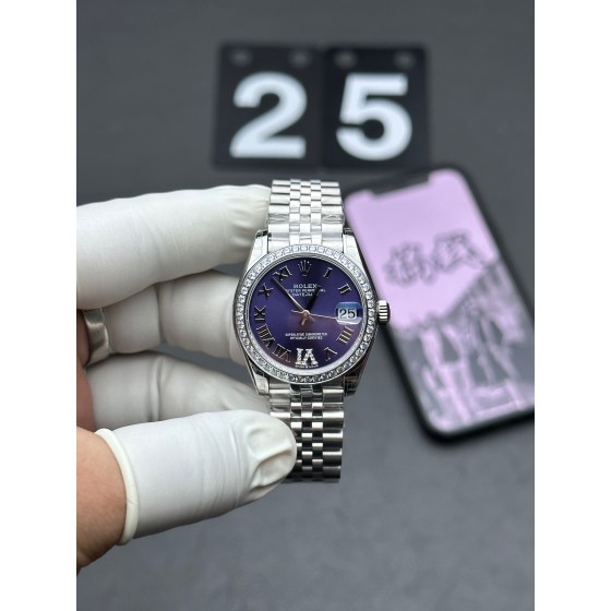 Datejust series, purple diamond dial, 31mm, silver strap