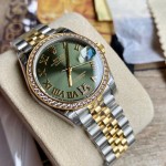 Datejust series, green dial with diamonds, 31mm, gold and silver two-tone strap.