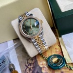 Datejust series, green dial with diamonds, 31mm, gold and silver two-tone strap.
