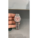 Datejust series, pink dial with diamonds, 31mm. Silver strap.