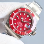 Rolex Submariner series, red dial, red bezel, 40mm, silver Oyster bracelet.