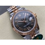 Datejust series, grey dial, 31mm. Rose gold two-tone strap.