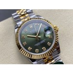 Datejust series, 31mm green dial, two-tone gold and silver strap.