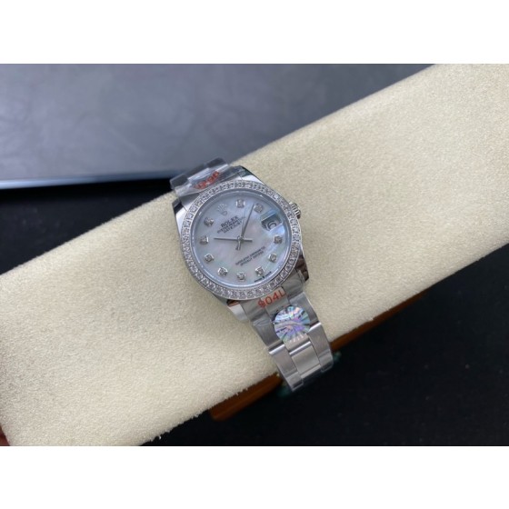 Datejust series, 31mm mother-of-pearl dial with diamonds, silver strap