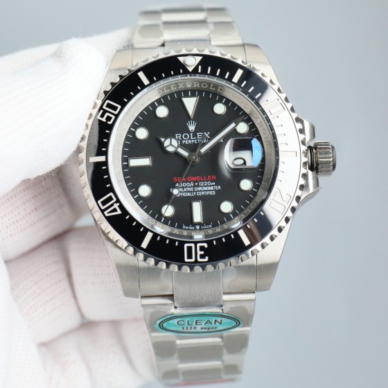 Rolex Sea-Dweller series, black dial, 43mm, silver Oyster bracelet.