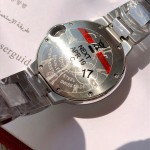 Cartier Ballon Bleu series, 33mm women's watch with silver dial and silver strap, quartz watch.