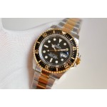 Rolex Sea-Dweller series, black dial, 44mm, silver and rose gold Oyster bracelet.