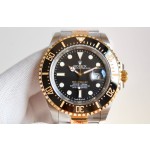Rolex Sea-Dweller series, black dial, 44mm, silver and rose gold Oyster bracelet.
