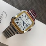 Cartier Santos Men's Mechanical Watch 47.5mm, Gold Bezel, Silver Strap