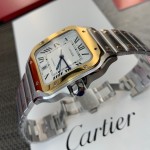 Cartier Santos Men's Mechanical Watch 47.5mm, Gold Bezel, Silver Strap