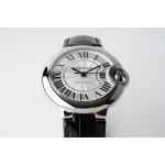 Cartier Ballon Bleu 33mm Silver Dial Black Leather Strap Mechanical Women's Watch