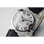 Cartier Ballon Bleu 33mm Silver Dial Black Leather Strap Mechanical Women's Watch