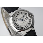 Cartier Ballon Bleu 33mm Silver Dial Black Leather Strap Mechanical Women's Watch
