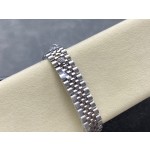 Datejust series, 31mm with purple dial and diamond setting, silver strap.