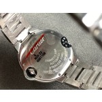 Cartier Ballon Bleu series, burgundy dial, 33mm, women's watch, silver strap, mechanical.