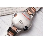 Cartier Ballon Bleu series, mother-of-pearl pink dial, 33mm, women's watch, rose gold two-tone strap, mechanical.