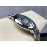Cartier Ballon Bleu series, green dial, 42mm men's watch, silver strap, mechanical.