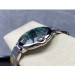 Cartier Ballon Bleu series, green dial, 42mm men's watch, silver strap, mechanical.