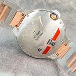 Cartier Ballon Bleu series, 42mm men's watch with silver dial, gold and silver two-tone strap, mechanical movement.