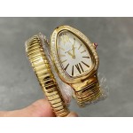 Bulgari Serpentl Collection: White dial with diamonds and gold snake bezel