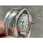 Bulgari Serpentl Collection: White dial with diamonds and silver snake bezel