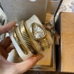 Bulgari Serpentl Collection: White dial with diamonds and gold snake bezel