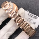 Cartier Ballon Bleu series, 33mm silver dial with diamonds, rose gold strap, mechanical ladies' watch.