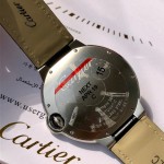 Cartier Ballon Bleu series, 42mm black dial, black leather strap, mechanical men's watch.