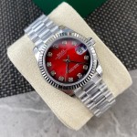 Datejust series, red dial, 31mm, silver strap