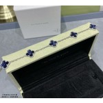 Four-leaf clover dark blue five-flower silver bracelet