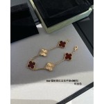 Four-leaf clover red and gold laser-cut five-flower bracelet