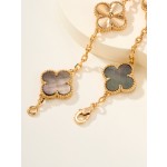 Four-leaf clover, mother-of-pearl, gold-plated, multi-colored bracelet