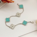 Four-leaf clover light blue and silver diamond five-flower bracelet