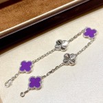 Four-leaf clover purple and silver laser-cut five-petal flower bracelet