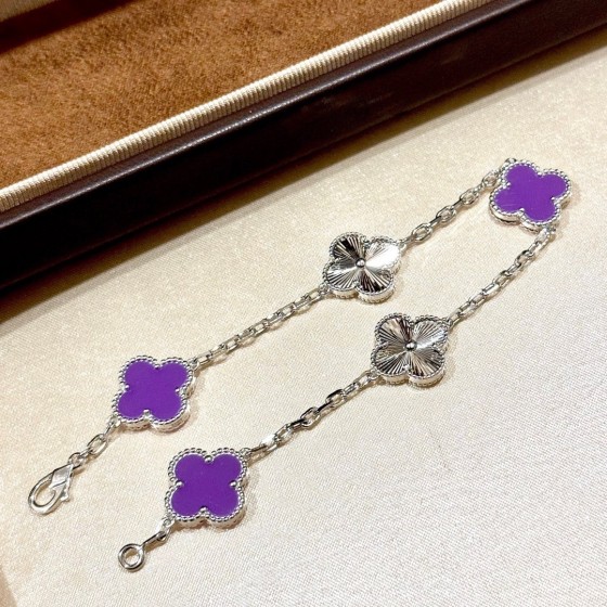 Four-leaf clover purple and silver laser-cut five-petal flower bracelet