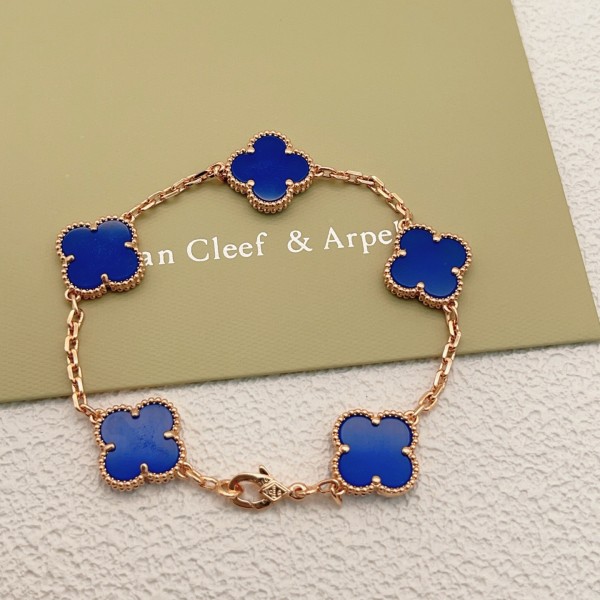 Four-leaf clover blue and rose gold bracelet