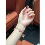 Four-leaf clover pink mother-of-pearl and gold bracelet