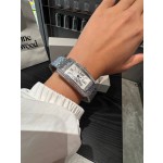 Cartier Tank series, double row diamonds, scale-patterned strap, silver color, size 23*42mm